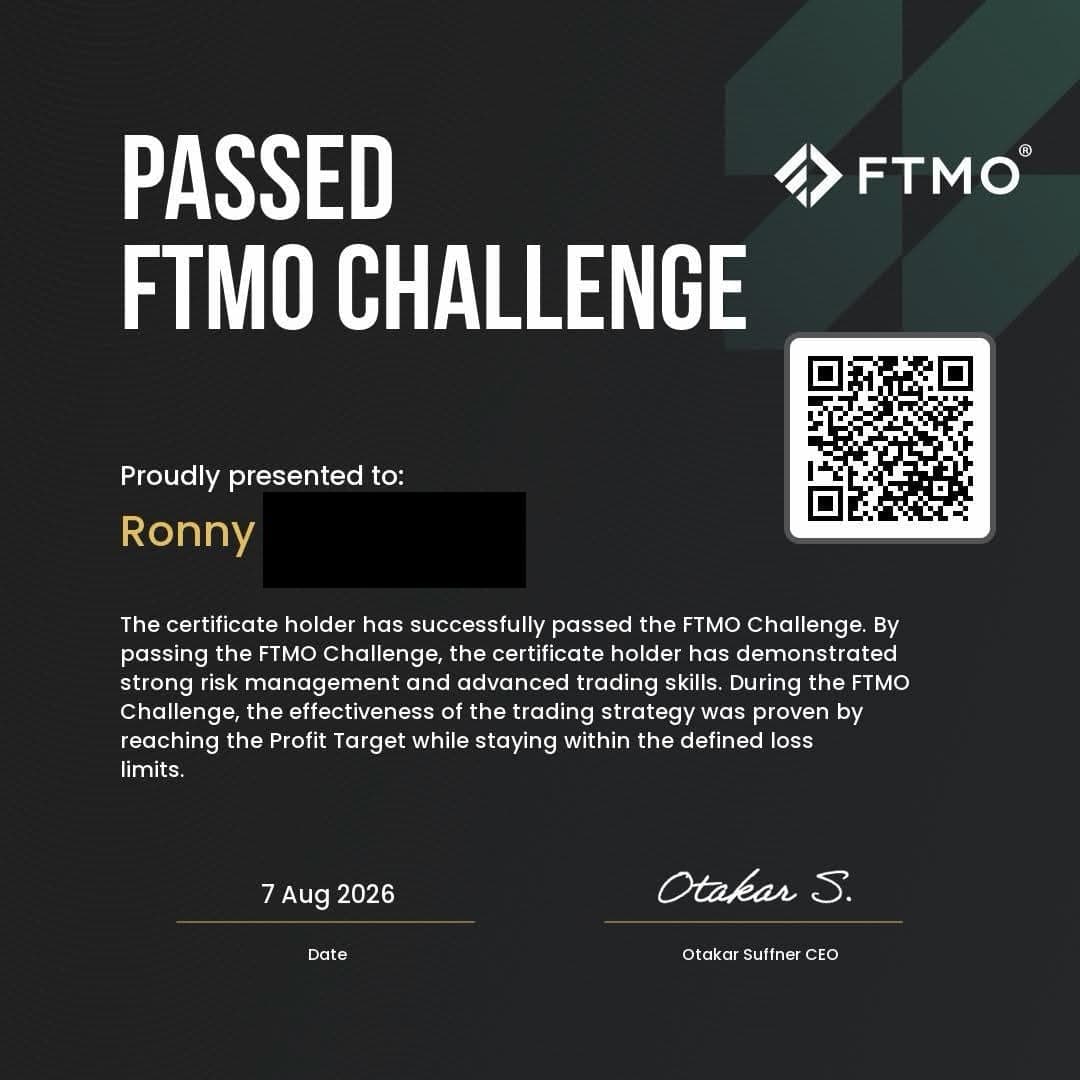 FTMO – bestandene Challenge eines Kleerion-Mitglieds (Nachname geschwärzt)