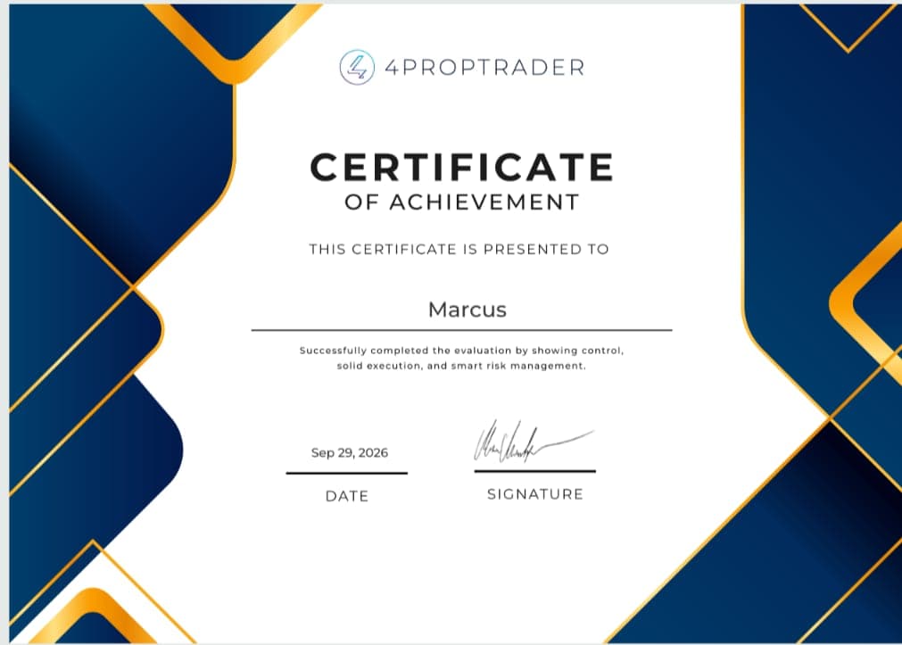 4PropTrader – bestandene Challenge eines Kleerion-Mitglieds (Nachname geschwärzt)