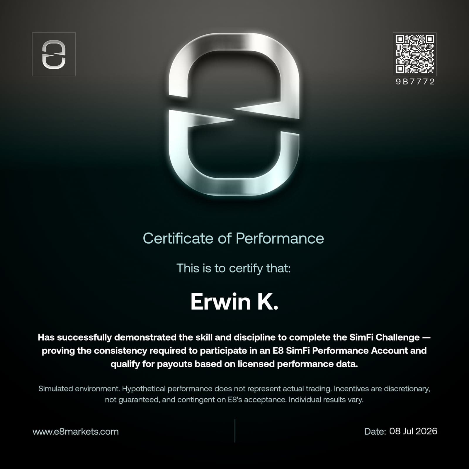 Zertifikat – E8 Markets